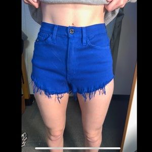 Blue high radiated jean shorts. Women’s small